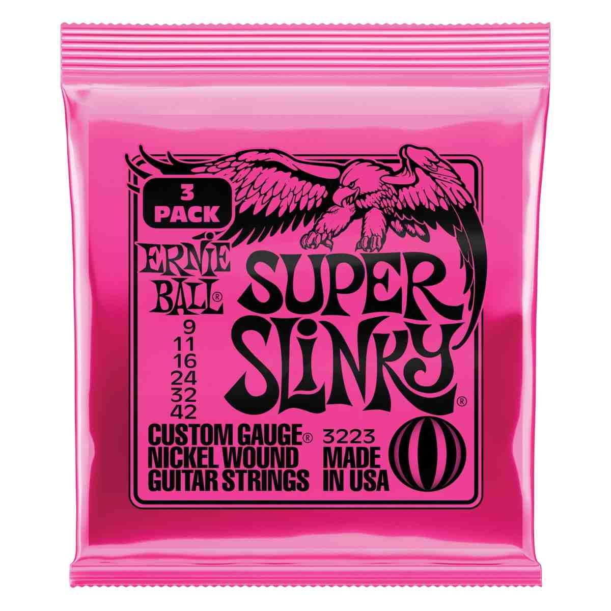 Ernie ball p03223 pacco di 3 mute di corde siper slinky 009-042