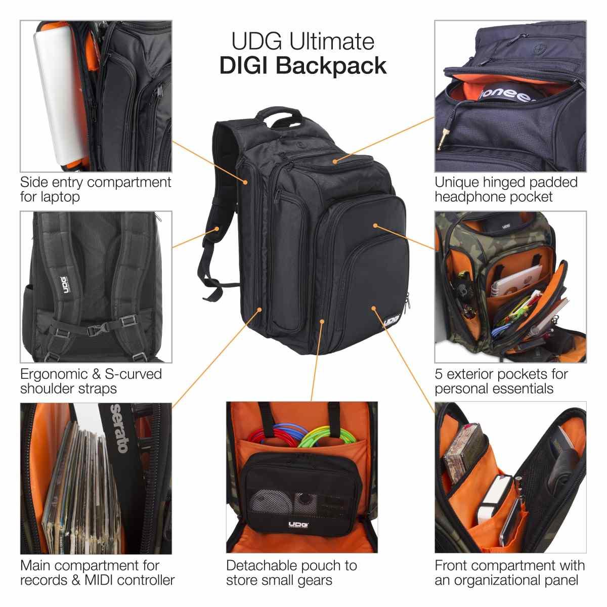 Udg u9101bl/or ultimate digi backpack black/orange zaino per dj