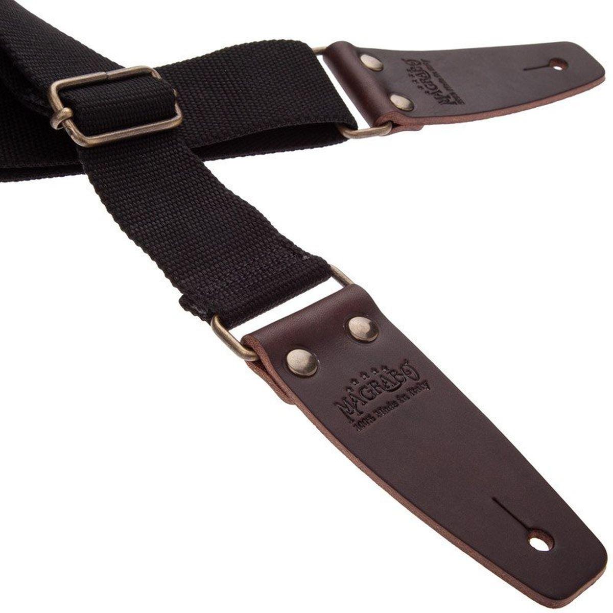 MAGRABO' TRACOLLA SC ENTRY NERA 5cm , TERMINALI MARRONE SCURO E FIBBIA IN OTTONE ANTICO