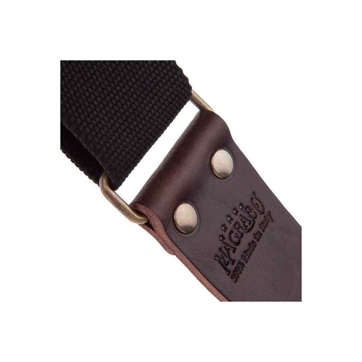 MAGRABO' TRACOLLA SC ENTRY NERA 5cm , TERMINALI MARRONE SCURO E FIBBIA IN OTTONE ANTICO