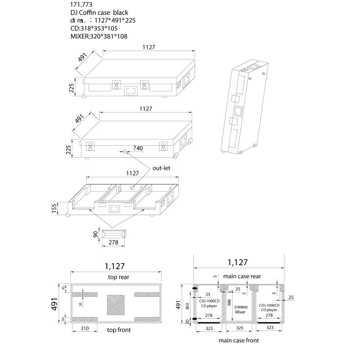 POWER DYNAMICS PD-FC1 DJM-Mix./2x CDJ CDplay. Case