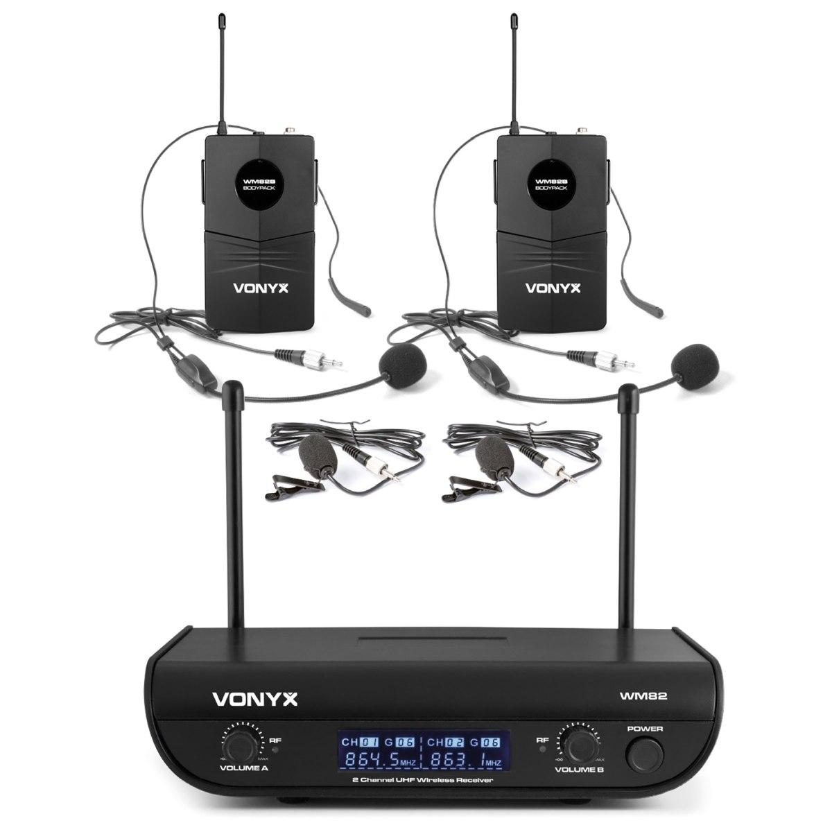 Vonyx wm82b set microfono wireless digitale uhf a 2 canali con 2 bodypack