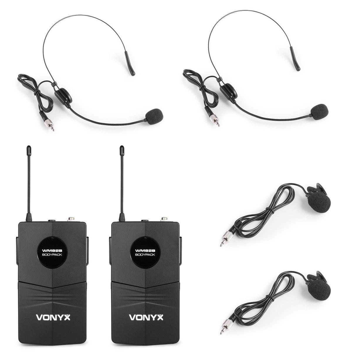 Vonyx wm82b set microfono wireless digitale uhf a 2 canali con 2 bodypack