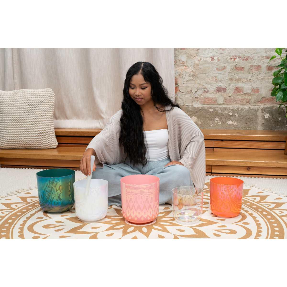 SONIC ENERGY ECSB8F3MB Calice in cristallo Essence da 8" F3 blu menta 440 Hz chakra del cuore