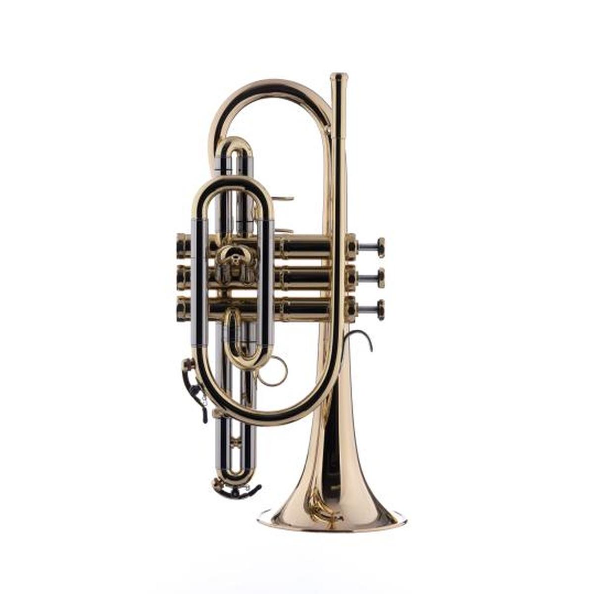 SCHAGERL 1961 CORNETTE Bb CAMPANA GOLDBRASS, YB LEADPIPE & MAIN. SLIDE,LAQUERED