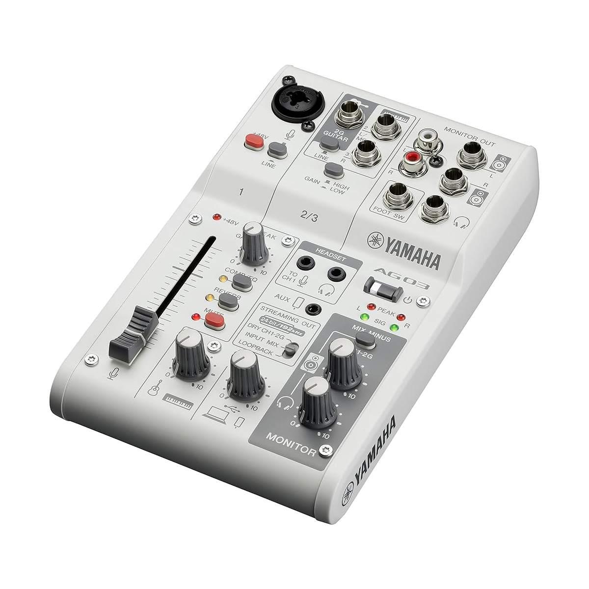 Yamaha ag03 mkii white mixer per live streaming 3 canali con interfaccia audio usb