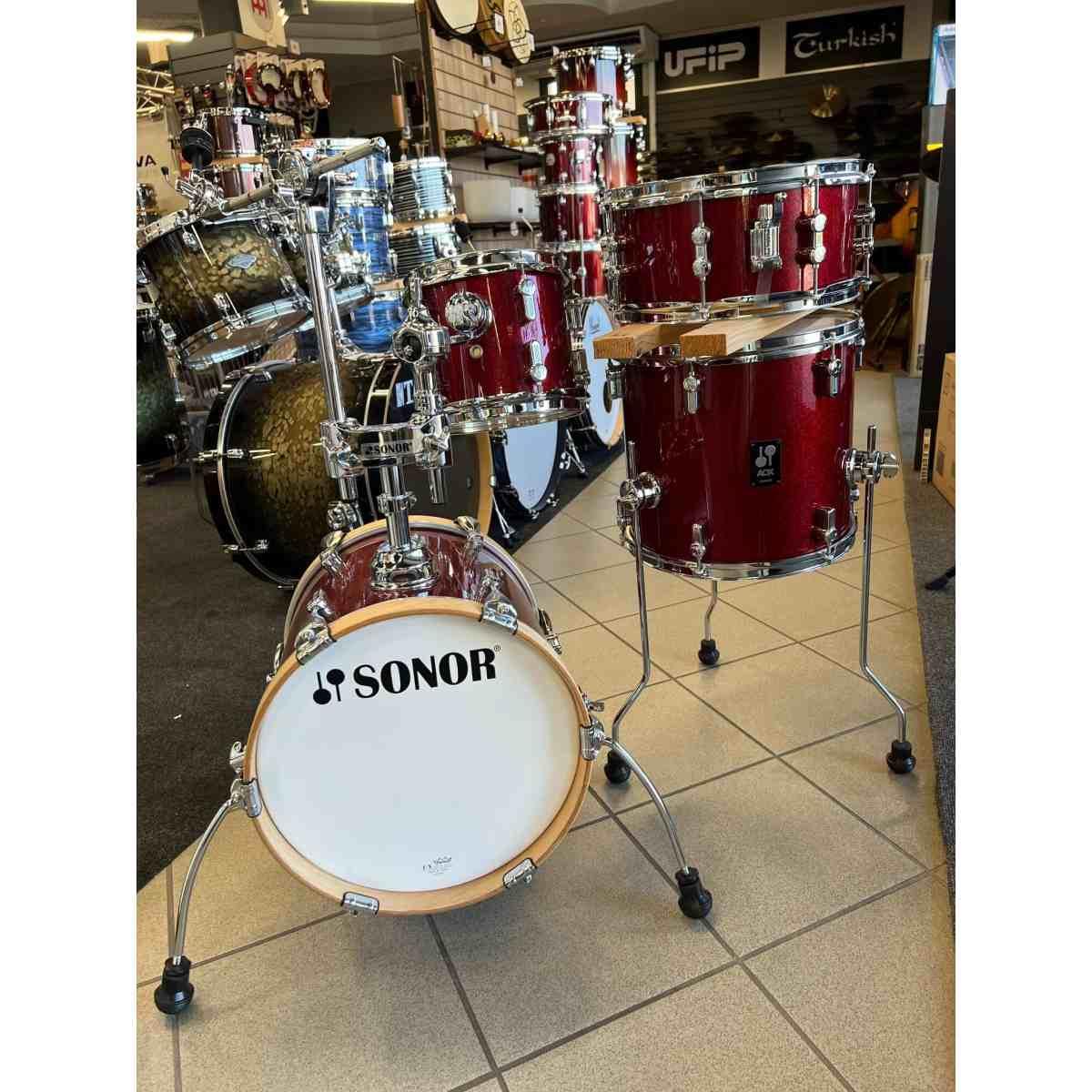 Sonor aqx micro set red moon sparkle batteria acustica cassa 14 - usato garantito